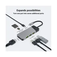 Replikator portów Green Cell Connect USB-C 7-in-1 HUBGC01 - 3x USB 3.1, 1x USB-C PD 85W, 1x HDMI 4K 60Hz, RJ-45, SD i microSD
