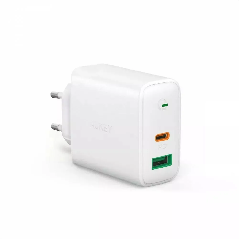 Ładowarka sieciowa AUKEY Focus Mix 30W PA-D1 WHITE - 1x USB-A, 1x USB-C, Power Delivery 5,4A 30W, Biała