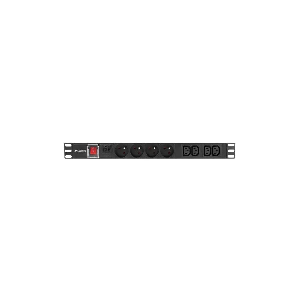 Listwa zasilająca Rack PDU Lanberg PDU-04E04I-0200-BK - 1U, 4 gniazda "francuskie", 4 gniazda IEC C13, przewód 2m