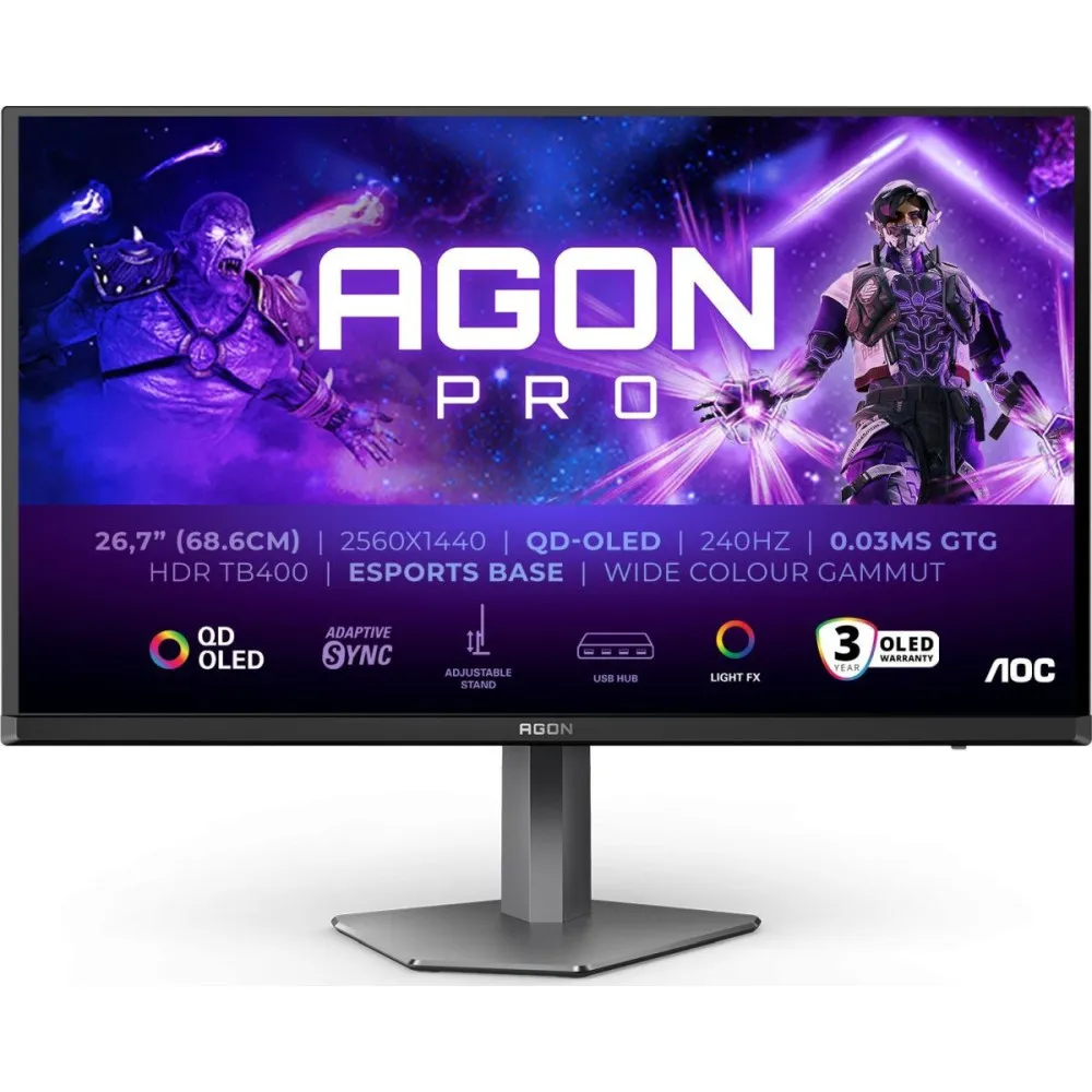 Monitor AOC Agon Pro AG276QZD2, 26,7", 2560x1440 (QHD), 240Hz, QD OLED, HDR, 0,03 ms, pivot, Czarno-szary | Sklep ITnes.pl, IT f