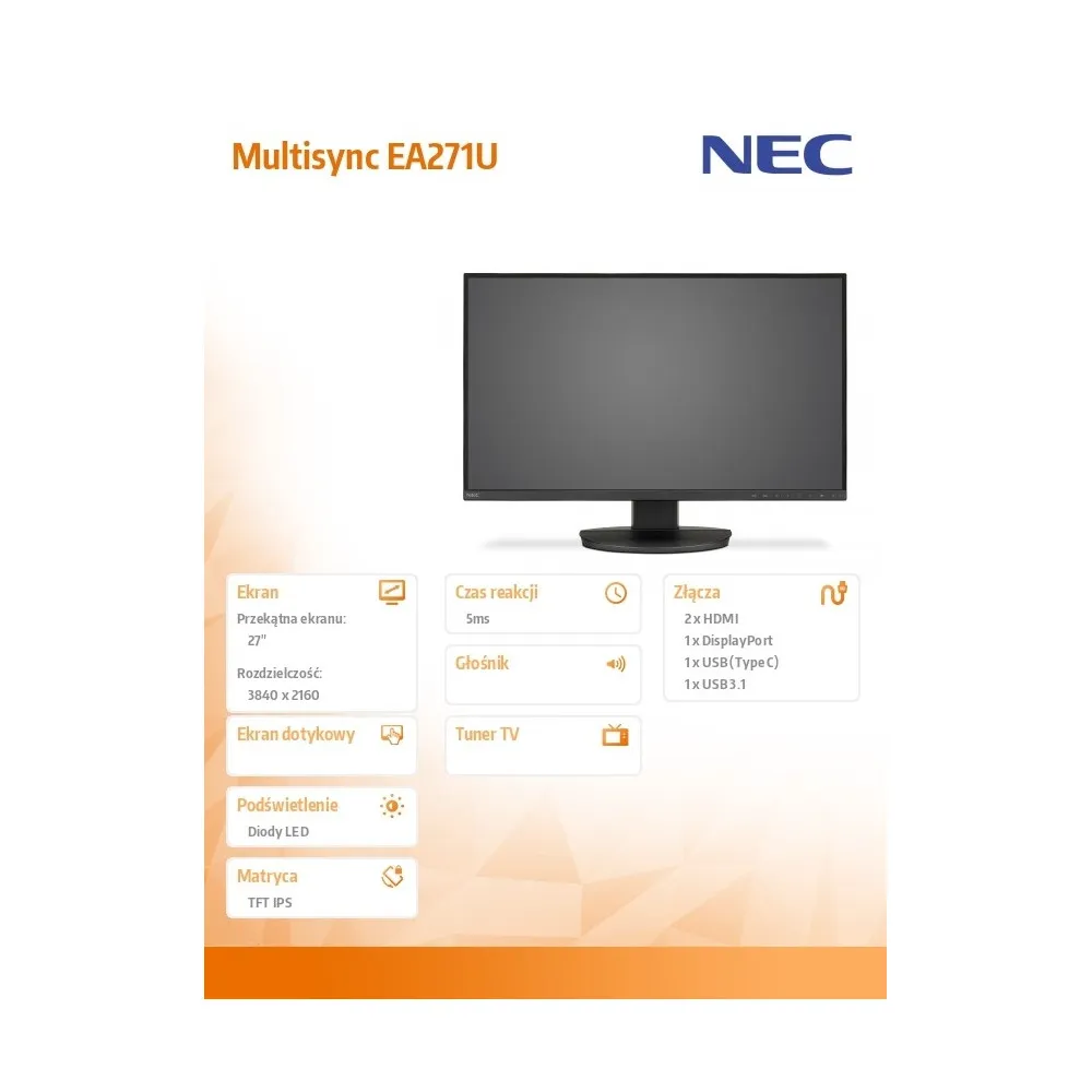 Zdjęcie urządzenia NEC MultiSync EA271U Black 60004302