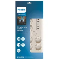 Listwa przeciwprzepięciowa Philips PHIL-SPN7060WA/60 - 6 gniazd, 2m, 1x USB-C, 4x USB-A, Biała
