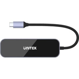 Stacja dokująca Unitek USB-C 3.1 RJ-45 3xUSB-A HDMI 4KD1084A - Kolor srebrny, Czarna