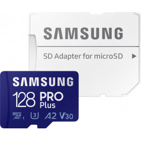 Karta Samsung PRO Plus 2021 microSDXC 128 GB + adapter MB-MD128KA/EU - Niebieska, Biała