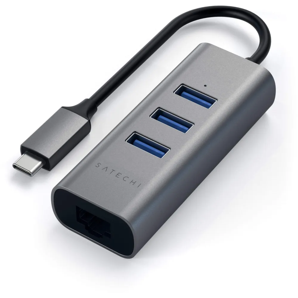 Hub USB-C z kartą LAN Satechi Aluminium Hub 2in1 ST-TC2N1USB31AM - 3x USB-A, RJ-45, Szary