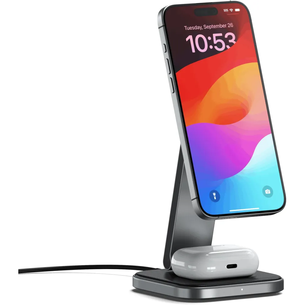 Składana podstawka ładująca Satechi 2-in-1 Foldable Qi2 Wireless Charging Stand ST-Q21FM - Szara