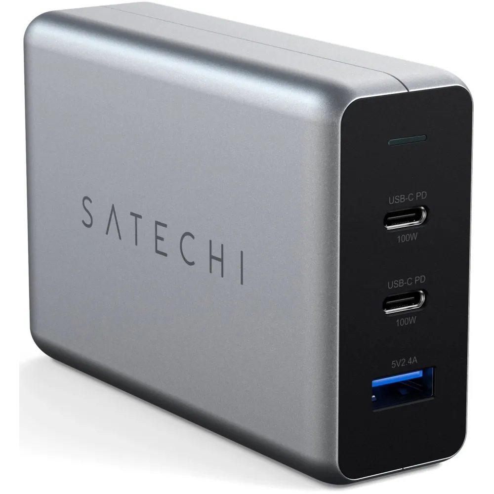Ładowarka sieciowa Satechi 100W USB-C PD Compact GaN Charger ST-TC100GM-EU - 2x USB-C, 1x USB-A, Szara Ładowarka sieciowa Satechi 100W USB-C PD Compact GaN Charger ST-TC100GM-EU - 2x USB-C, 1x USB-A, Szara