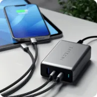 Ładowarka sieciowa Satechi 100W USB-C PD Compact GaN Charger ST-TC100GM-EU - 2x USB-C, 1x USB-A, Szara