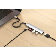 Replikator portów Satechi 6-in-1 USB-C Slim Multiport Adapter ST-P6SS - USB-C, 2x USB-A, HDMI, Czytnik microSD/SD, Srebrny