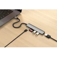 Replikator portów Satechi 6-in-1 USB-C Slim Multiport Adapter ST-P6SM - USB-C, 2x USB-A, HDMI, Czytnik microSD/SD, Szary