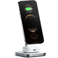 Podstawka ładująca Satechi Aluminum 2-in-1 Magnetic Wireless Charging Stand ST-WMCS2M - Biała|Srebrna