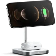 Podstawka ładująca Satechi Aluminum 2-in-1 Magnetic Wireless Charging Stand ST-WMCS2M - Biała|Srebrna