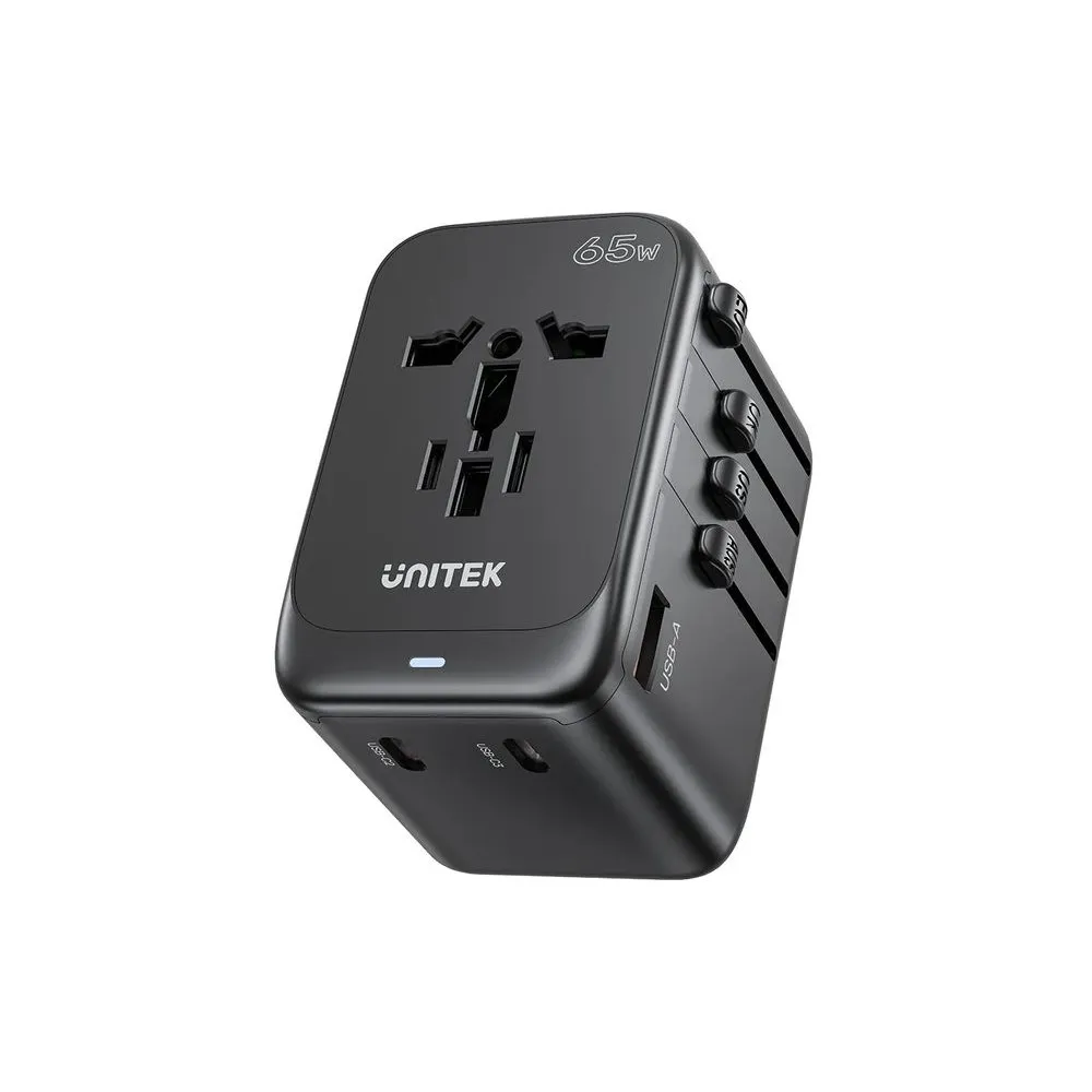 Ładowarka sieciowa Unitek GaN 65W Universal Travel Adapter P1122ABK01 - 3x USB-C, 3x USB-A, Czarna