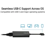 Karta sieciowa USB-C ASUS USB-C2500 V2 90IG0A60-MW0L0V - 2.5G/1G/100Mbps, Czarna