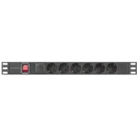 Listwa zasilająca Rack PDU Lanberg PDU-06F-0200-BK - 1U, 6 gniazg Typ F, wtyk Uni-schuko, przewód 2m