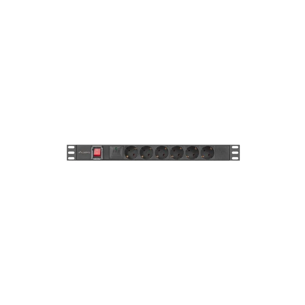 Listwa zasilająca Rack PDU Lanberg PDU-06F-0200-BK - 1U, 6 gniazg Typ F, wtyk Uni-schuko, przewód 2m