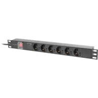 Listwa zasilająca Rack PDU Lanberg PDU-06F-0200-BK - 1U, 6 gniazg Typ F, wtyk Uni-schuko, przewód 2m