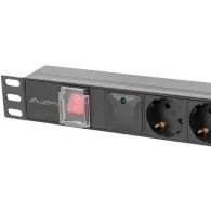 Listwa zasilająca Rack PDU Lanberg PDU-06F-0200-BK - 1U, 6 gniazg Typ F, wtyk Uni-schuko, przewód 2m