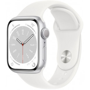 Smartwatch Apple Watch Series 8 45mm GPS aluminium w kolorze srebrnym z paskiem sportowym w kolorze białym - zdjęcie poglądowe 3