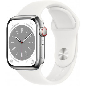 Smartwatch Apple Watch Series 8 45mm GPS + Cellular stal nierdz. w kolorze srebrnym z paskiem sportowym białym - zdjęcie poglądowe 3