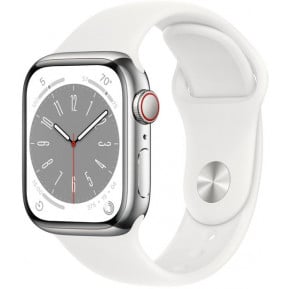 Smartwatch Apple Watch Series 8 45mm GPS + Cellular stal nierdz. w kolorze srebrnym z paskiem sportowym białym - zdjęcie poglądowe 3