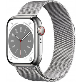 Smartwatch Apple Watch Series 8 45mm GPS + Cellular stal nierdzewna srebrny z bransoletą mediolańską srebrną - MNKJ3WB/A