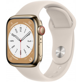 Smartwatch Apple Watch Series 8 41mm GPS + Cellular stal nierdzewna złoty z paskiem sport. księżycowa poświata - MNJC3WB/A