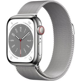 Smartwatch Apple Watch Series 8 41mm GPS + Cellular stal nierdzewna srebrny z bransoletą mediolańską srebrną - MNJ83WB/A