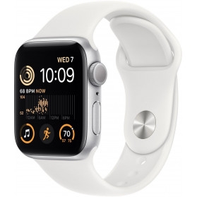 Smartwatch Apple Watch SE 44mm GPS aluminium w kolorze srebrnym z paskiem sportowym w kolorze białym - MNK23WB/A