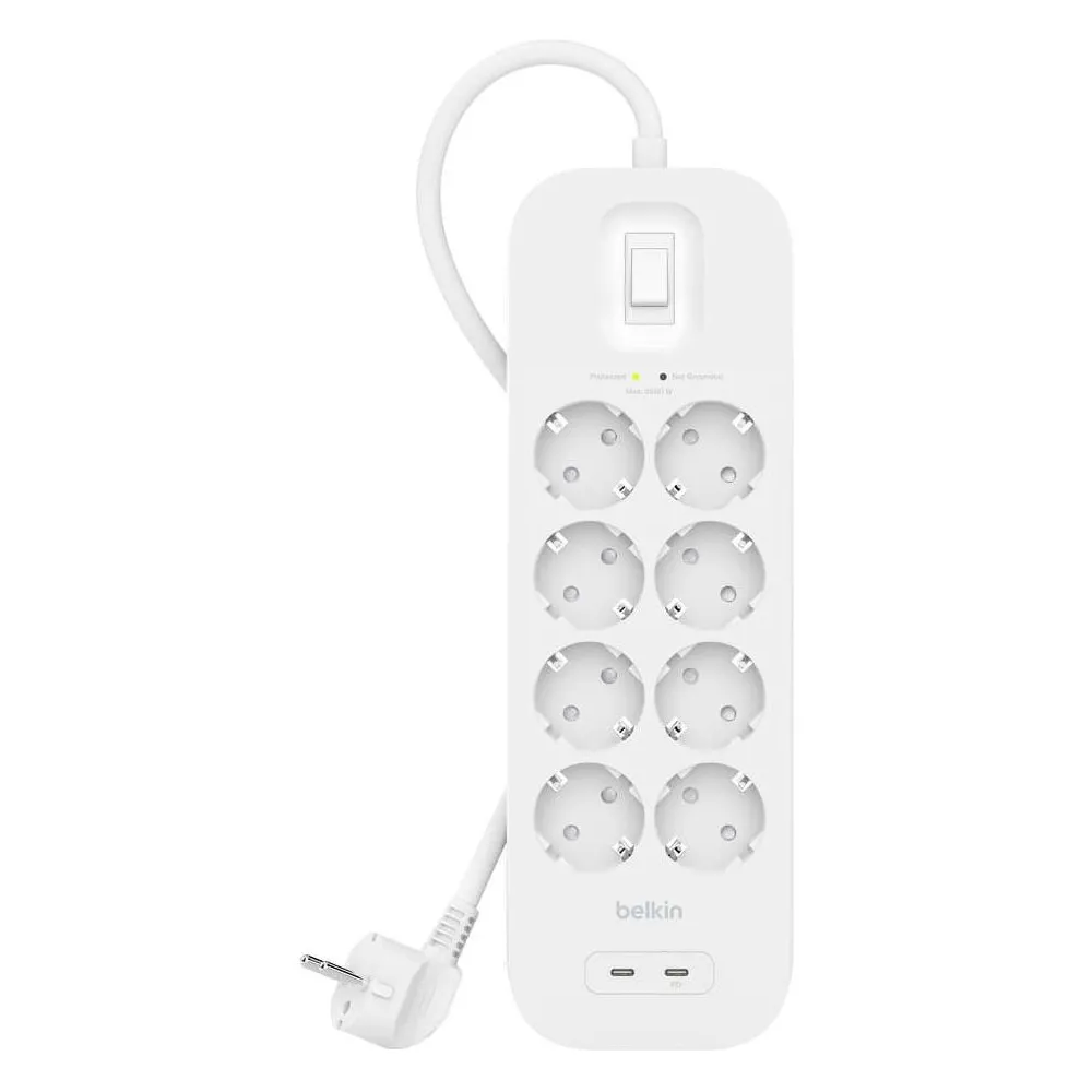 Listwa antyprzepięciowa Belkin SurgePlus SRB004VF2M - 8 gniazd schuko, 2x USB-C, 2 m