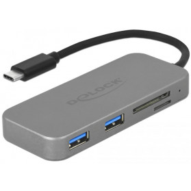 Replikator portów Delock 2x USB-C 3.1 czynik SD czytnik CF 64064 - 12 cm, Szary - zdjęcie 2
