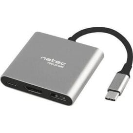 Replikator portów Natec Fowler Multi Port mini USB-C NMP-1607 - Kolor srebrny, Czarny