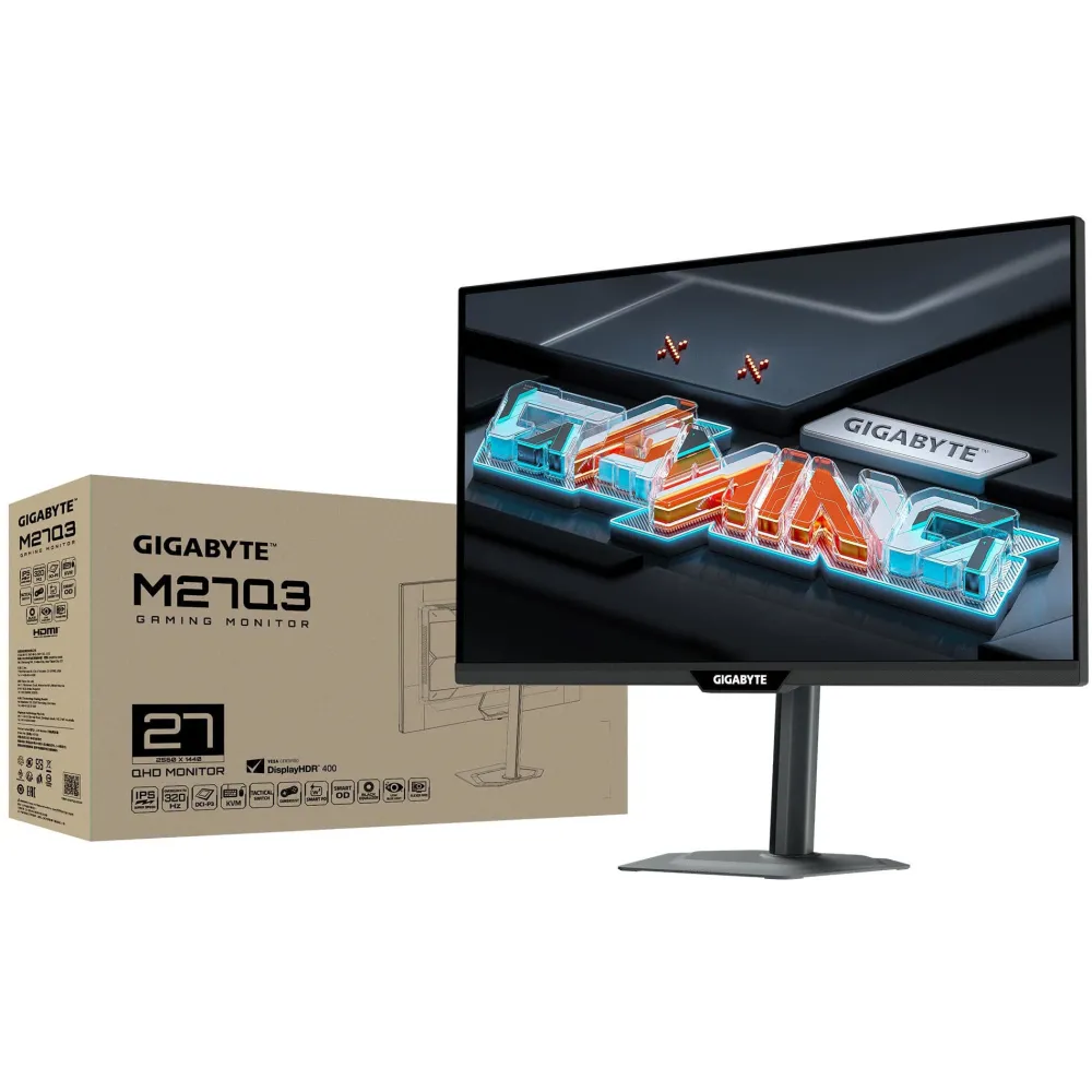 Monitor Gigabyte M27Q3 - 27"/2560x1440 (QHD)/300Hz/SS IPS/HDR/1 ms/pivot/USB-C/Czarny