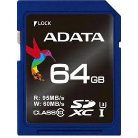 Karta pamięci ADATA SDXC PremierPro 64GB UHS-I U3 V30 100/80 MB/s ASDX64GUI3V30S-R - Niebieska, Czarna
