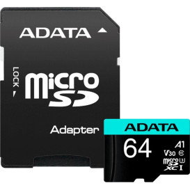 Karta ADATA Premier Pro MicroSDXC 64 GB Class 10 UHS-I/U3 A2 V30 AUSDX64GUI3V30SA2-RA1 - Czarna