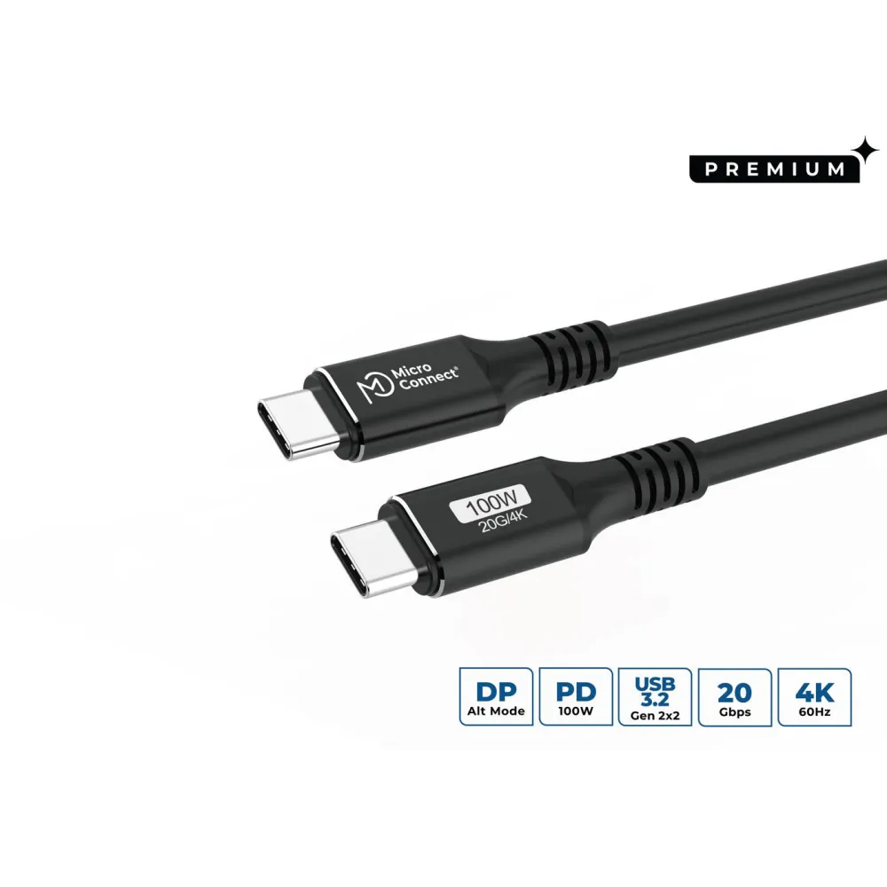 Kabel MicroConnect Premium USB-C MC-USBCC8 - USB-C 3.2 Gen 2x2, PD 100W, 20Gbps, 4K 60Hz, 8 m, Czarny