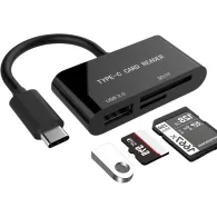 Czytnik kart pamięci Gembird USB-C UHB-CR3-02 - USB-C, SD, MicroSD, TF flash, 1x USB-A