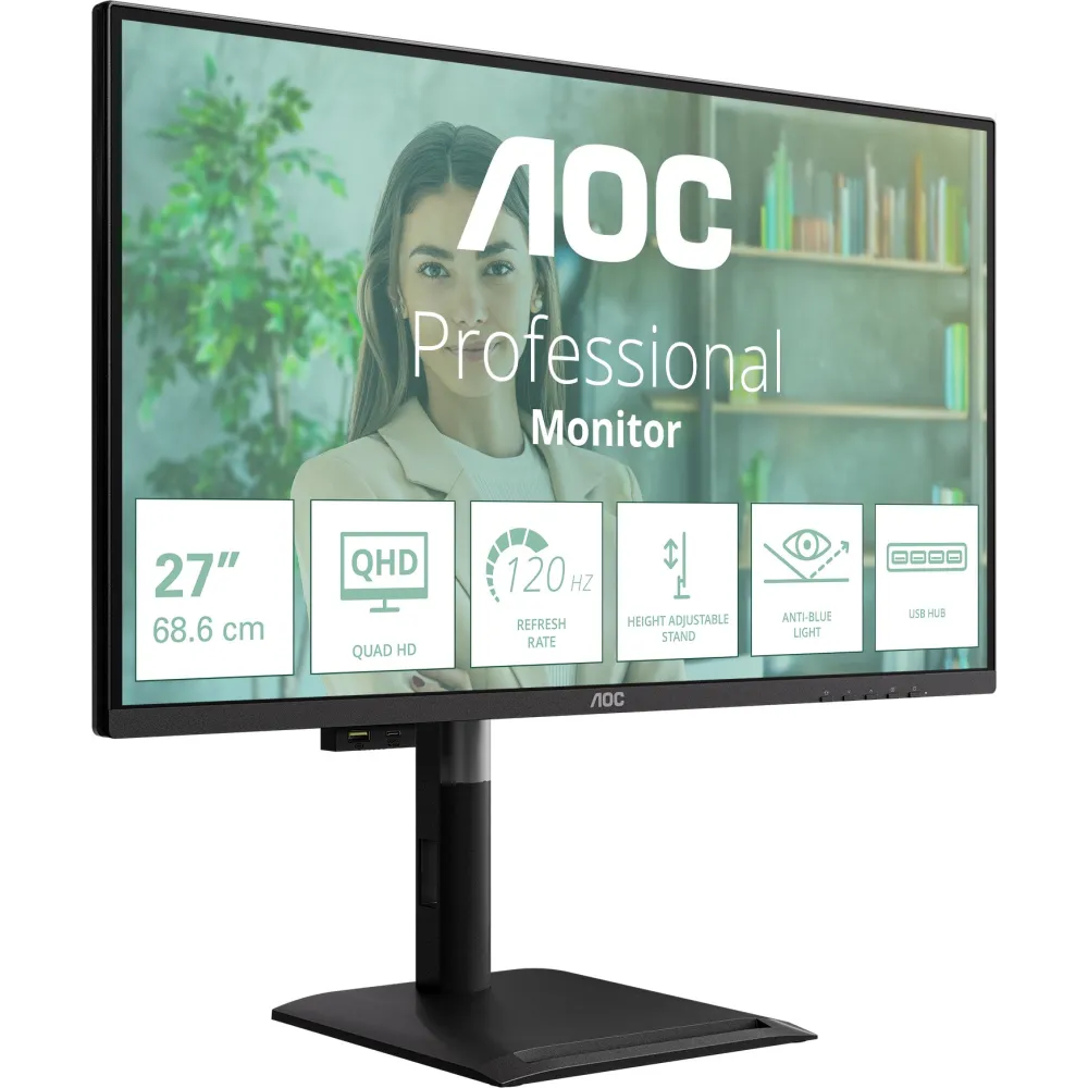 Monitor AOC Q27P4U - 27"/2560x1440 (QHD)/120Hz/IPS/HDR/4 ms/pivot/Czarny
