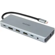 Replikator portów USB-C 13-in-1 Docking Station D32065 - 2x USB-C, 4x USB-A, 1x Display Port, 2x HDMI, 1x RJ-45, 1x Audio