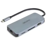 Stacja dokująca Dicota USB-C 8-in-1 Multi Hub D32062 - 1x USB-C, 3x USB-A, 1x HDMI, 1x RJ-45, SD|microSD, Szary