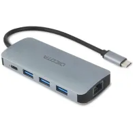 Stacja dokująca Dicota USB-C 8-in-1 Multi Hub D32062 - 1x USB-C, 3x USB-A, 1x HDMI, 1x RJ-45, SD|microSD, Szary