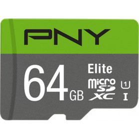 Karta pamięci PNY MicroSDXC Elite 64GB P-SDUX64U185GW-GE - Szara, Zielona