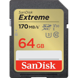 Karta pamięci SanDisk Extreme SDXC 64GB 170/80 MB/s V30 UHS-I U3 SDSDXV2-064G-GNCIN - Kolor złoty, Szara