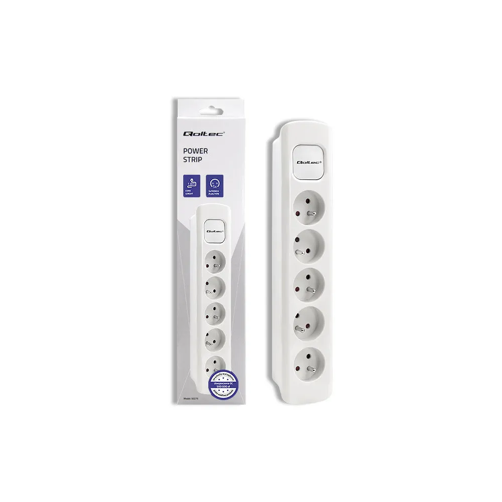 Listwa antyprzepięciowa zasilająca Qoltec 50276 - 5 gniazd, 1,8 m, Biała