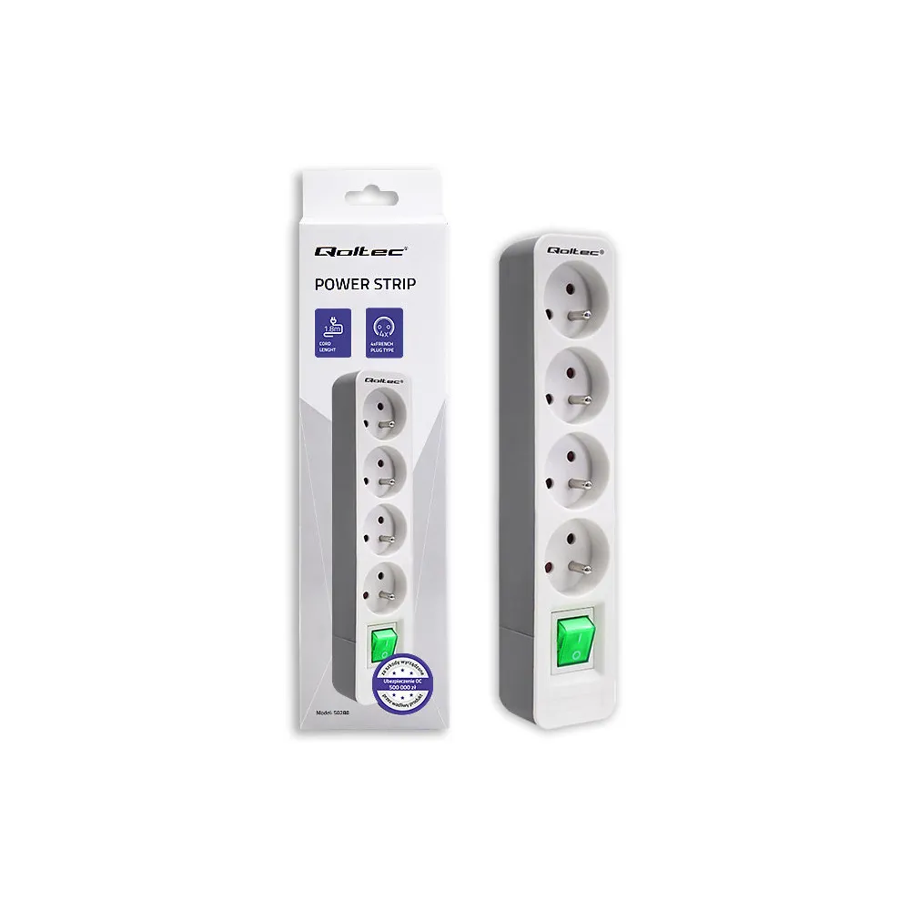 Listwa antyprzepięciowa zasilająca Qoltec 50288 - 4 gniazd, 1,8 m, Biała