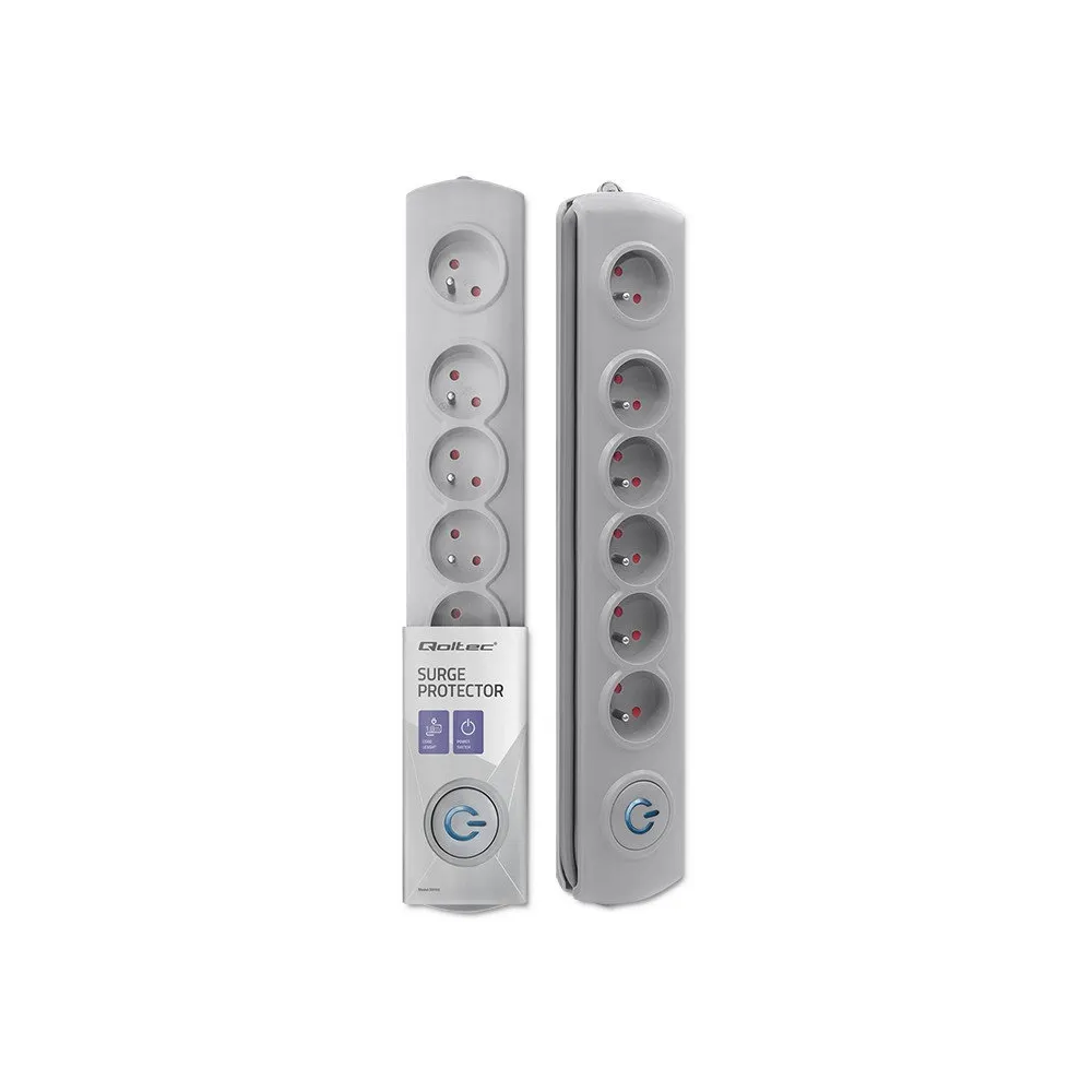 Listwa antyprzepięciowa zasilająca Qoltec 50165 - 6 gniazd, 1,8 m, Szara
