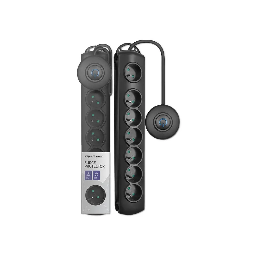 Listwa antyprzepięciowa zasilająca Qoltec 50171 - 7 gniazd, 1,5 m, Czarna