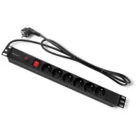 Listwa zasilająca antyprzeciążeniowa Rack 19" PDU Qoltec 53995 - 1U, 16A, 6xFRENCH, 2m