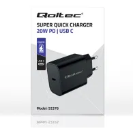 Ładowarka sieciowa Qoltec Super Quick PD USB-C 52376 - 1x USB-C, 20W, 5-12V, 1.67-3A, Czarna