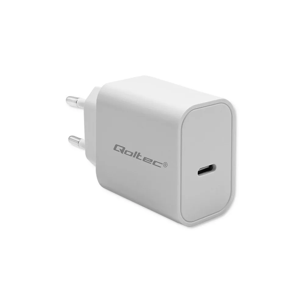 Ładowarka sieciowa Qoltec Super Quick PD USB-C 52375 - 1x USB-C, 20W, 5-12V, 1.67-3A, Biała